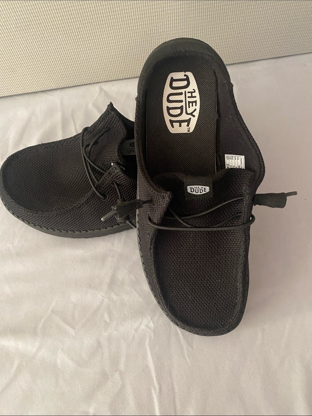 New Hey Dude Black Knit Slip-On Loafers with Toggle Lacing - Picture 4 of 4